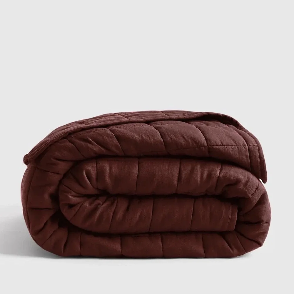 Quince European Linen Box Stitch Quilt Bedding Burgundy Size Full Queen NEW